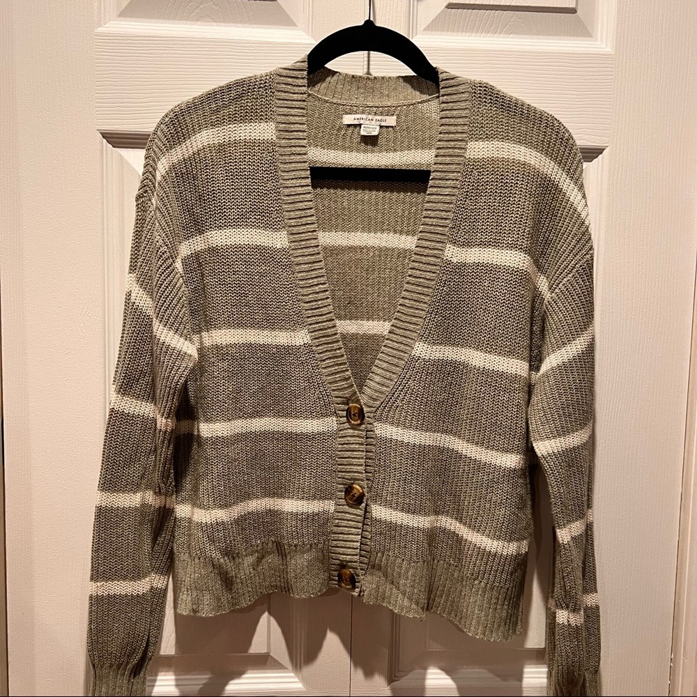 Striped Sage Green American Eagle Cardigan